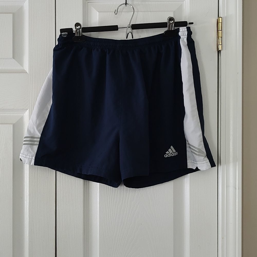 Adidas blue white reflector climalite  running shorts Sz L EUC